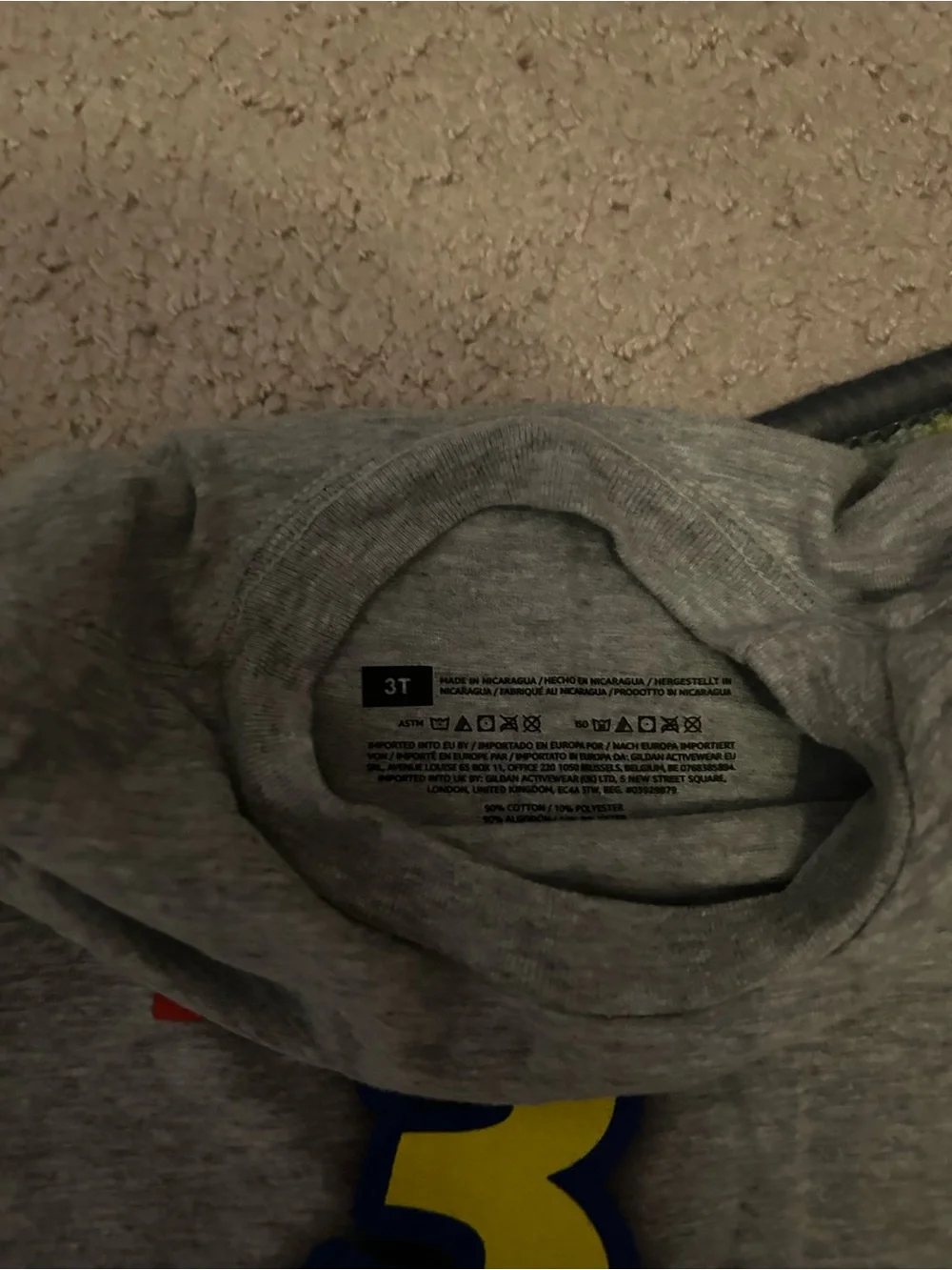 GAP Gray Tee with Yellow & Blue 'LOOK WHO'S 3' Graphic